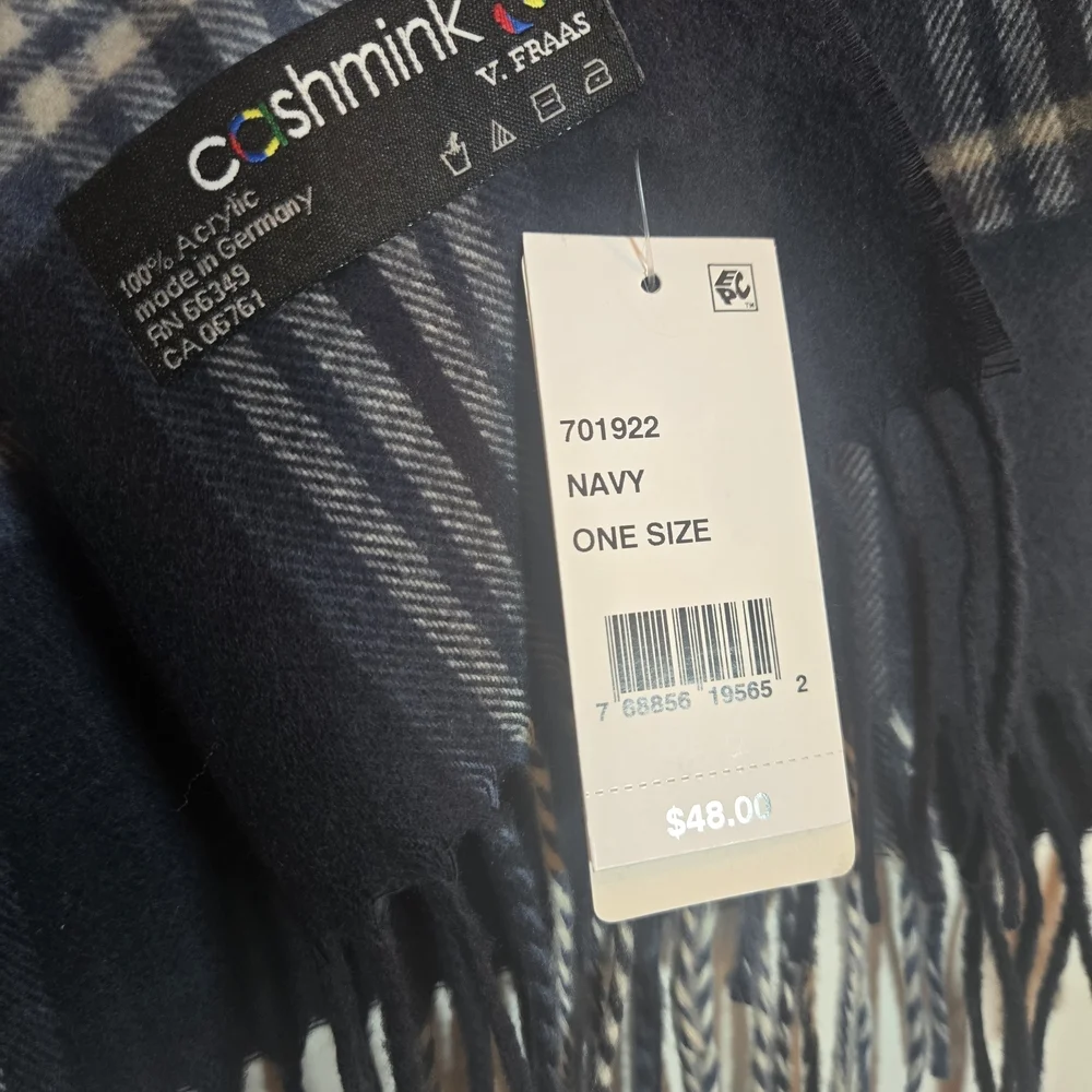 V. FRAAS Black and White Fringe Scarf NWT